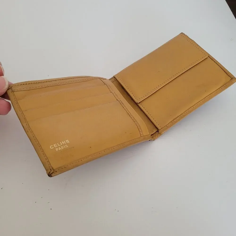 Celine Vintage‎ Bifold Leather Beige Tan Wallet Medium Folding Card Bill Holder